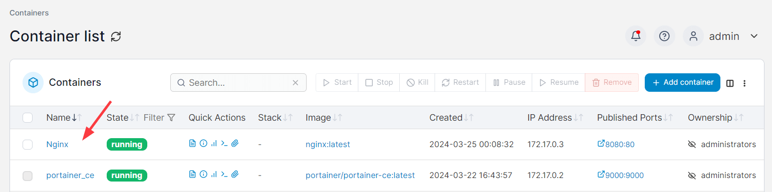 container-list-in-portainer