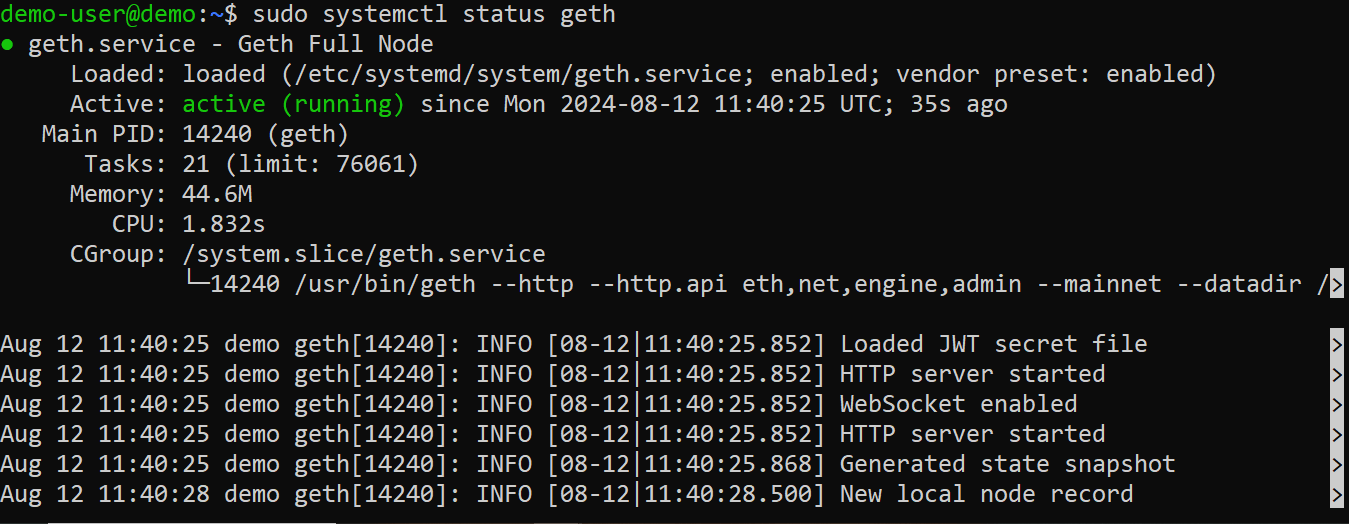 Check Geth service status