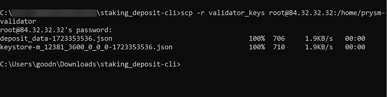 Copy the validator keys to the server