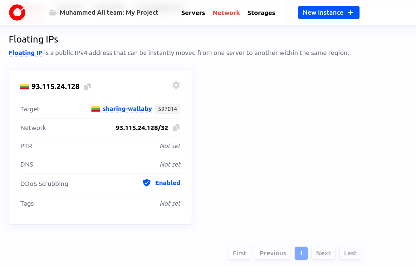 Created floating IP