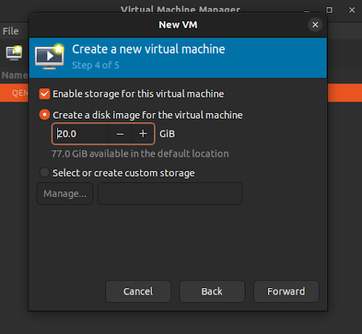 create disk space for vm