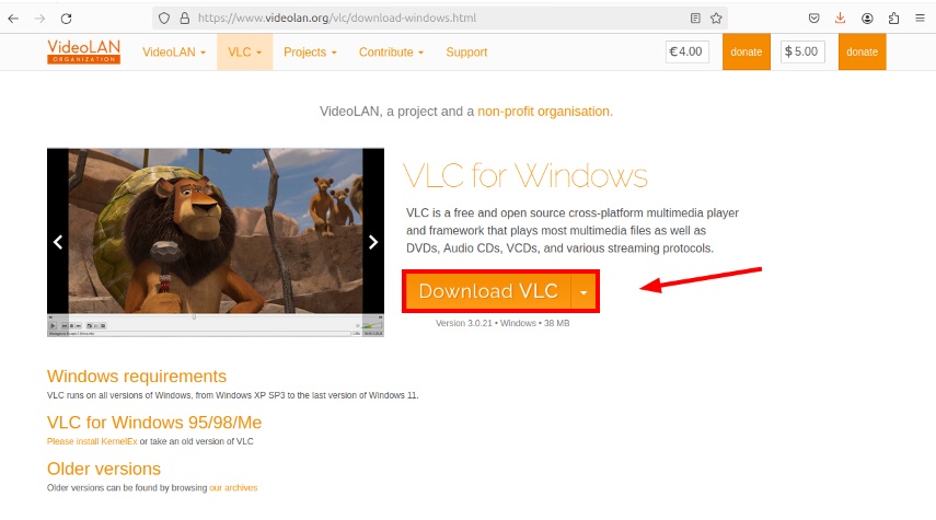 Downloading VLC