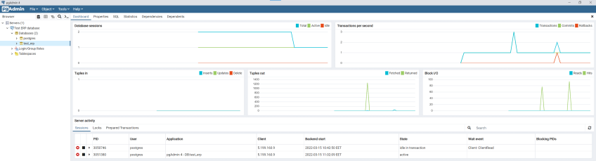 pgAdmin 4 connected to a new server
