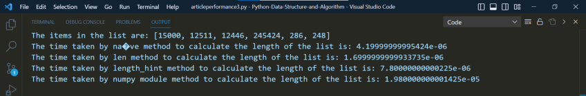 Time taken to execute different length methods
