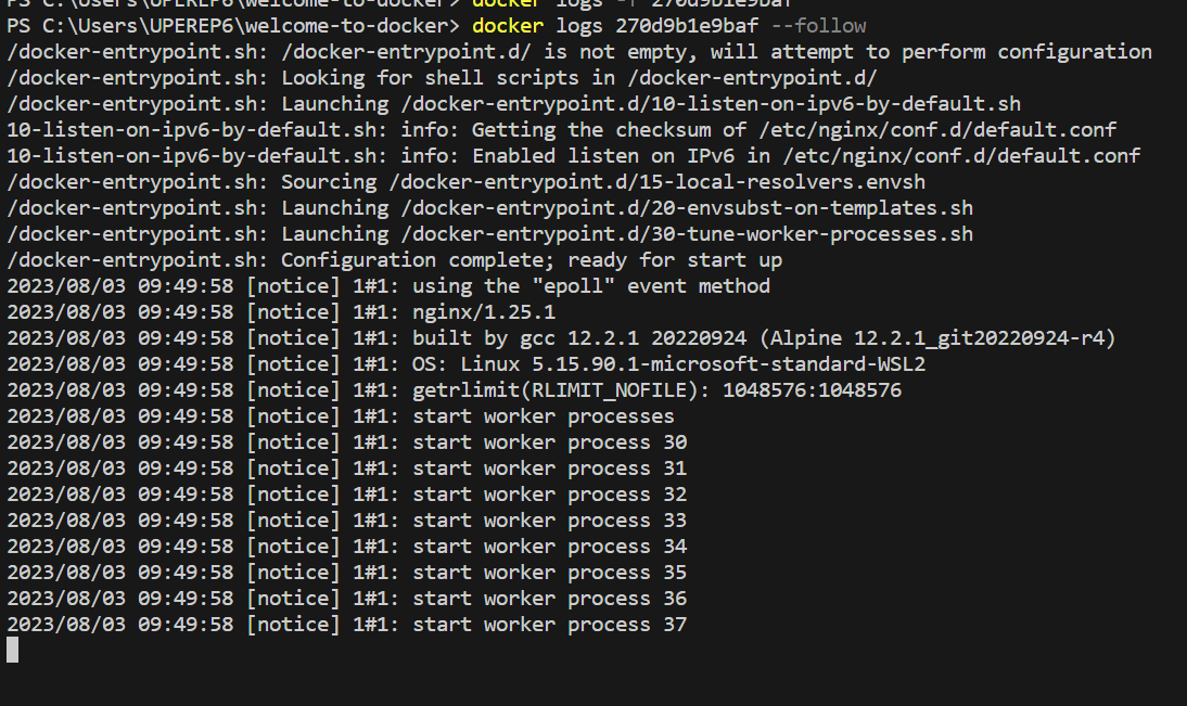 docker logs with --follow
