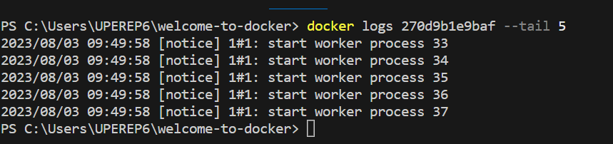 docker logs with --tail