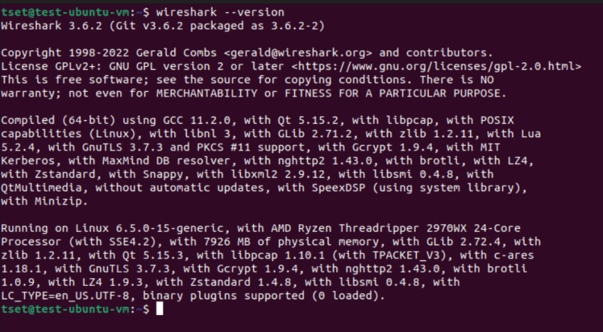 check wireshack version example