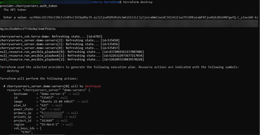 Deleting the resources using the terraform destroy command