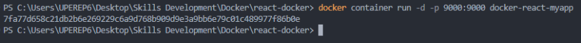 Docker container run -d -p 9000:9000 docker-react-application