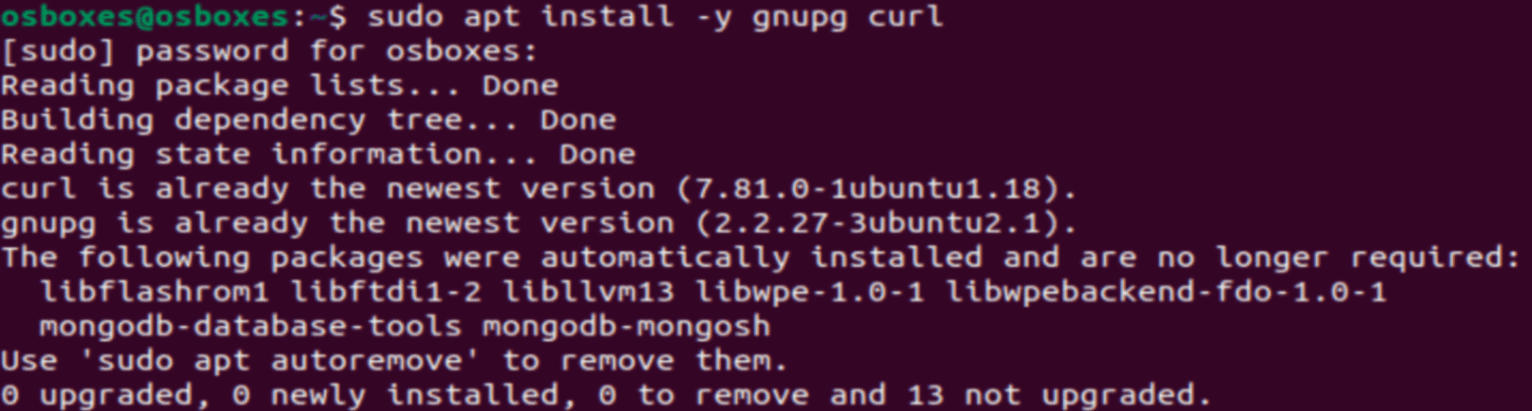 Install gnupg and curl