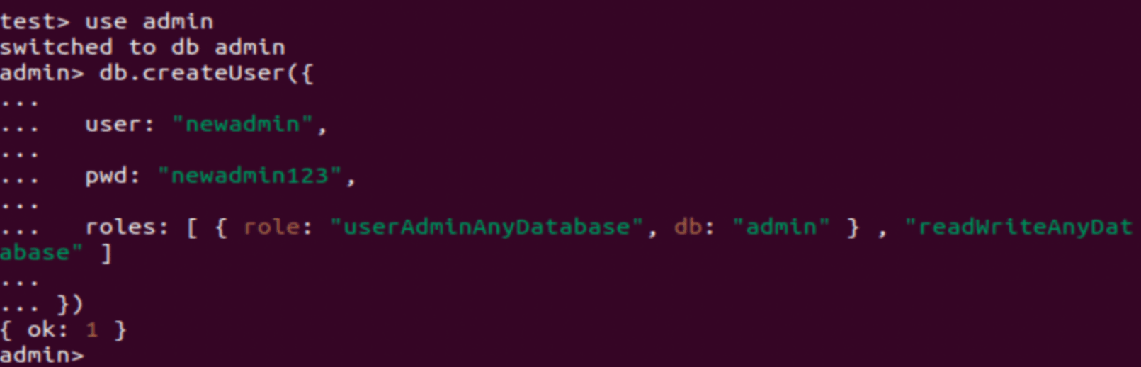Create mongodb admin user