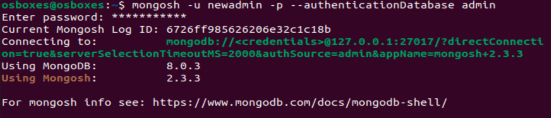 Login with new admin user